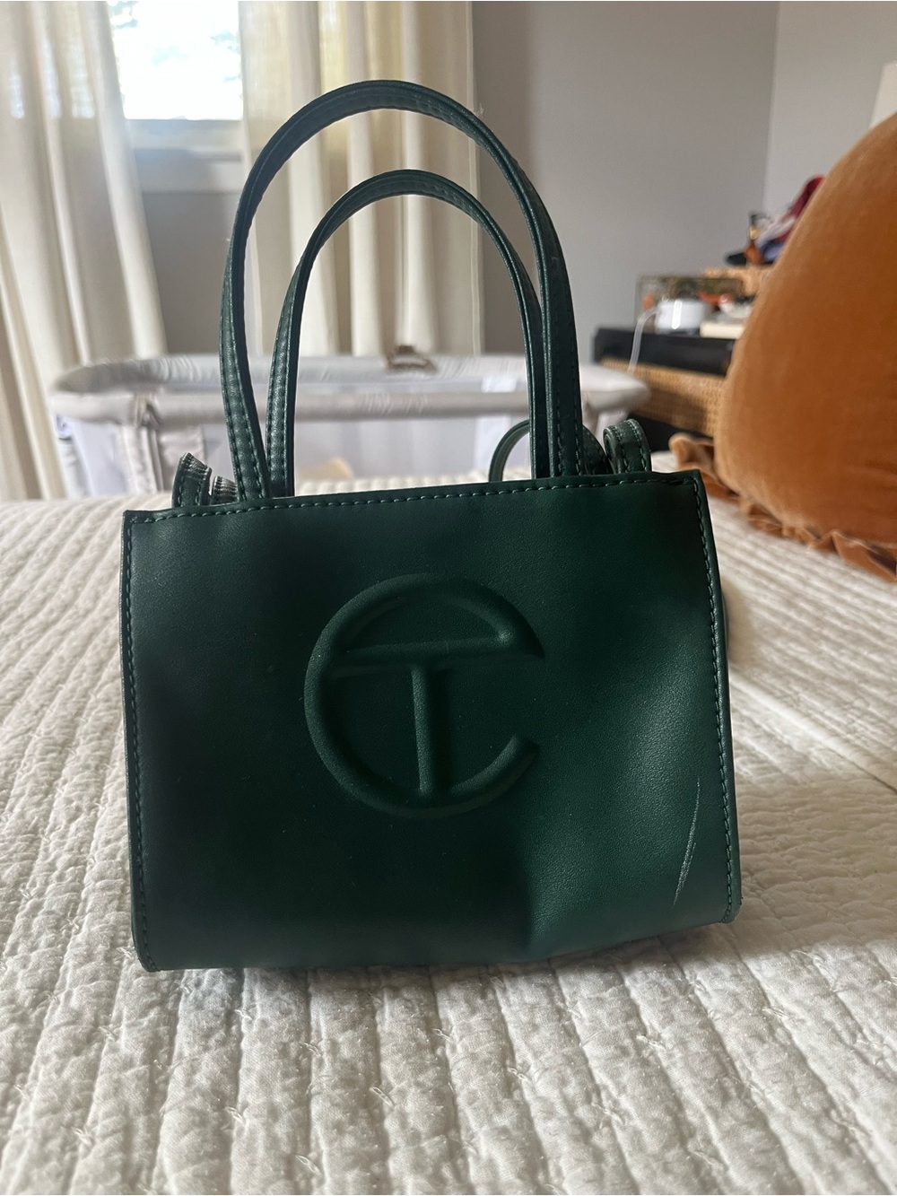 Telfar Dark Green Mini Shopping Bag with Embossed Logo